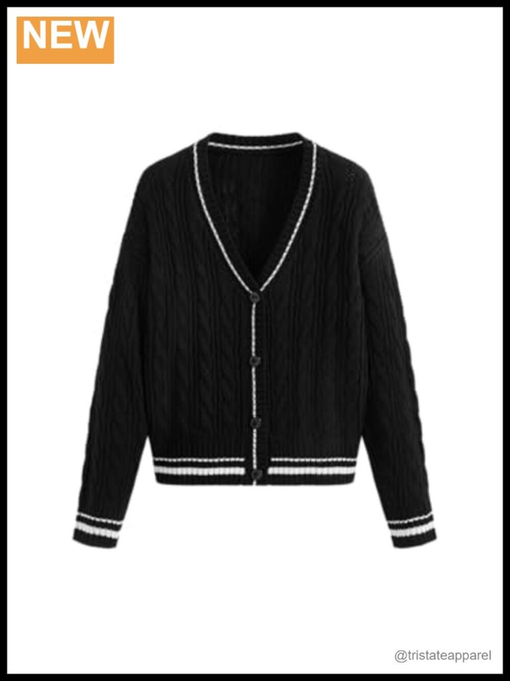 Cable Knit V-Neck Contrasting Binding Button Oversized Cardigan